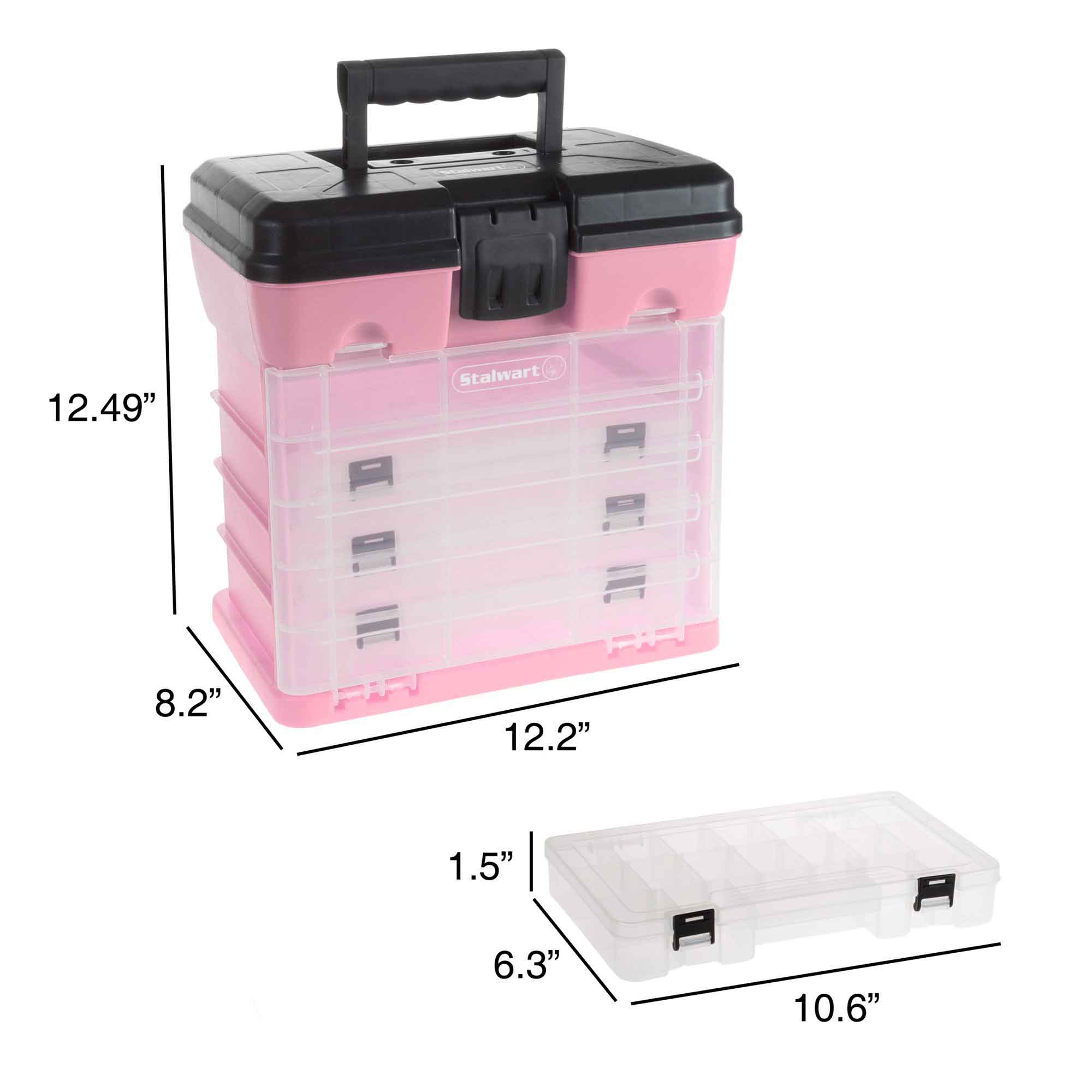 Hair Accessories Beads Durable Tool Box Organizer with 4 Compartments for Hardware Fishing Tackle Pink 