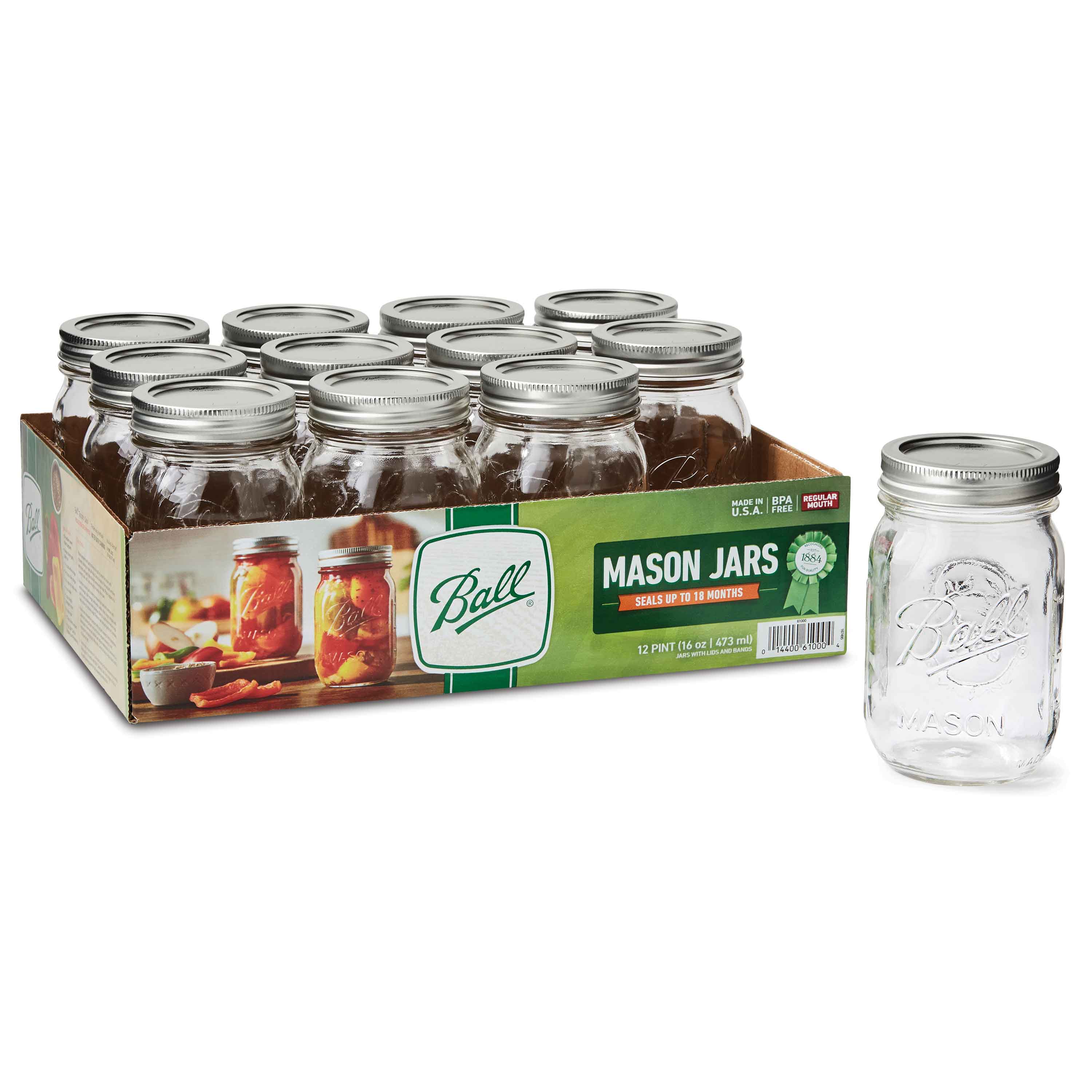 Glass Mason Jar with Lid and Band 64 Ounces, Wide Mouth 6 Count 