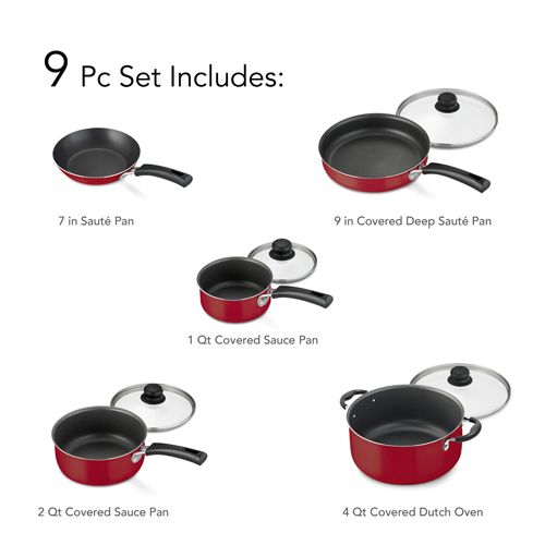 Tramontina 9-Piece Non-Stick Cookware Set Red - Zars Buy