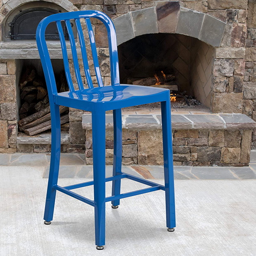 Flash Furniture 24'' High Blue Metal Indoor-Outdoor Counter Height Stool 