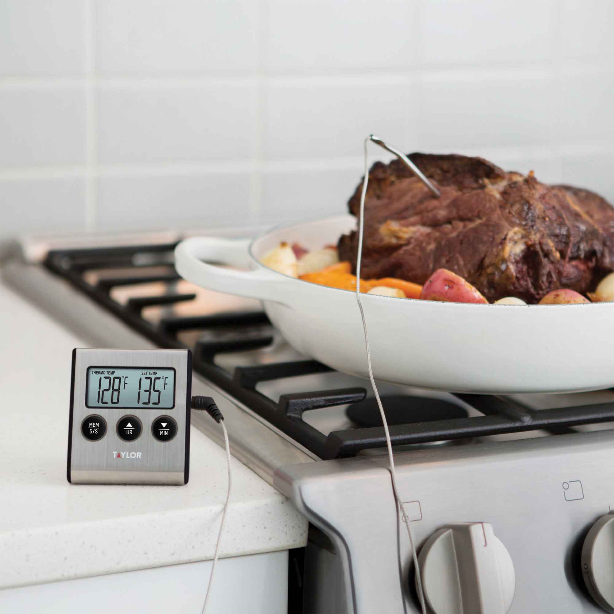 Programmable Meat Thermometer & Timer with Digital Wired Probe