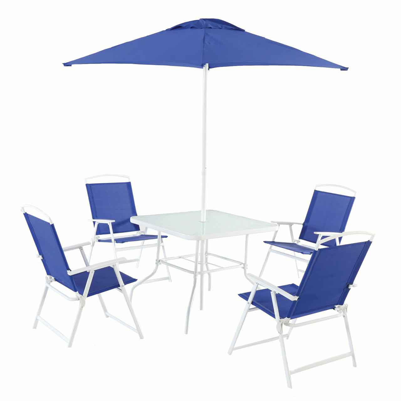 Traditional Albany Lane 6-Piece Outdoor Folding Seating Set in Blue 